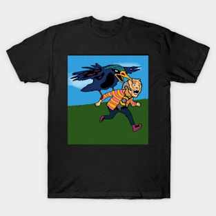 drawing crow chasing man T-Shirt